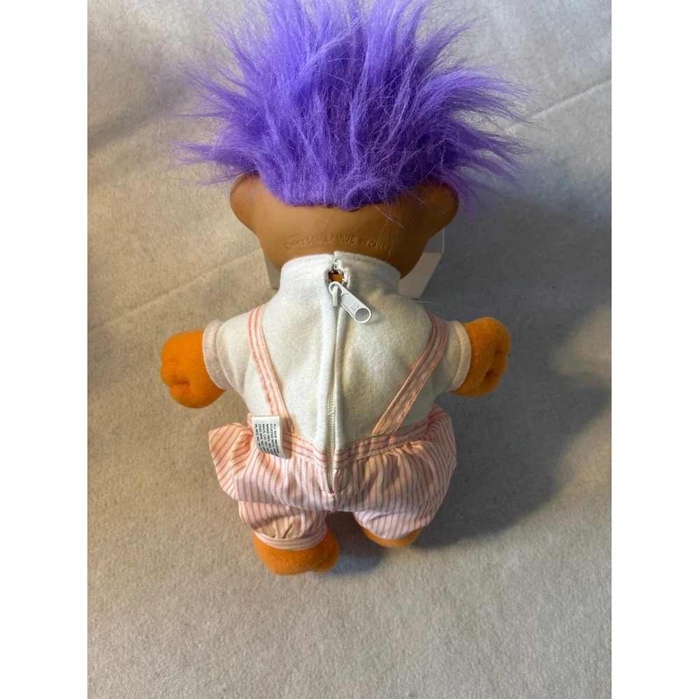 1992 Soma Troll Doll Purple Hair Orange‎ Overalls Plush Toy 90s Nostalgia